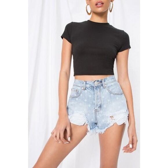 Superdown Kenzie Star Denim Shorts Light Blue Wash Size 24 - Picture 1 of 13